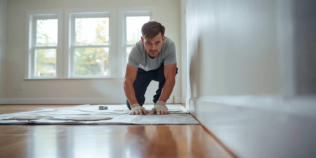 Painter preparing interior walls in a Vancouver home.