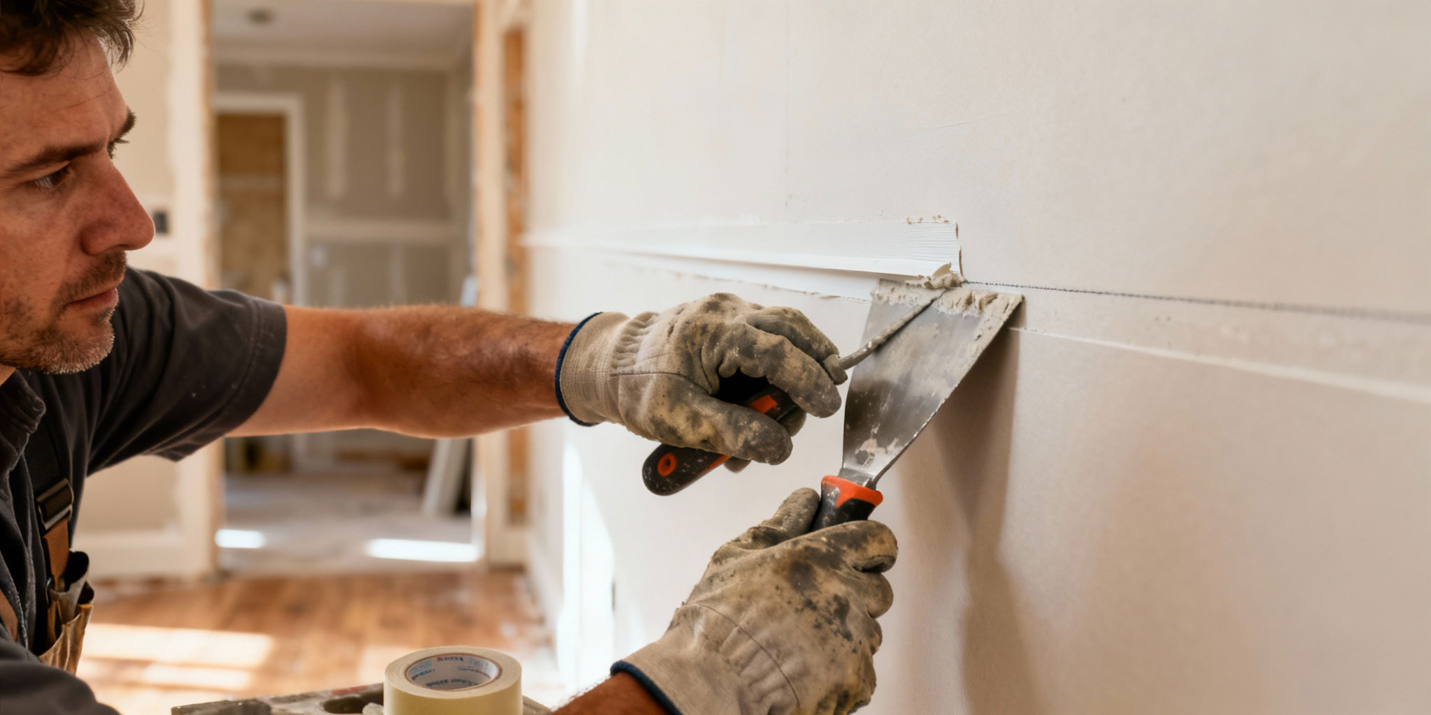 Professional contractor performing drywall mudding and taping during a Vancouver home renovation.