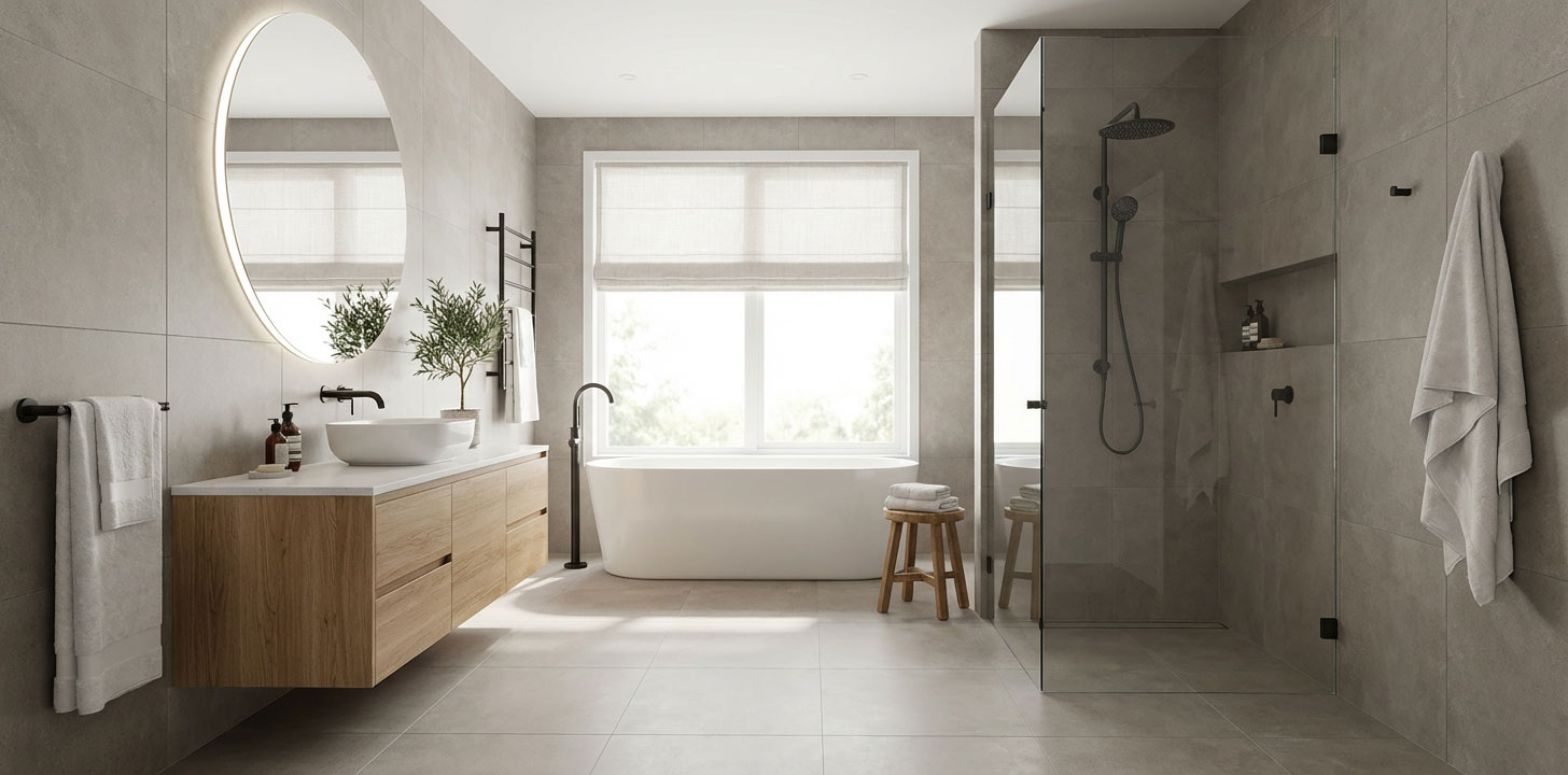 Completed modern bathroom after full renovation project