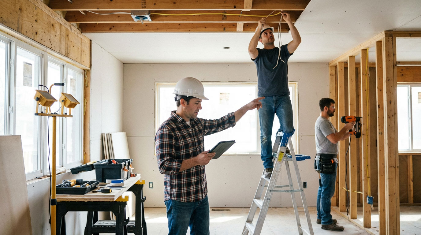 General contractor coordinating multiple trades during a home renovation