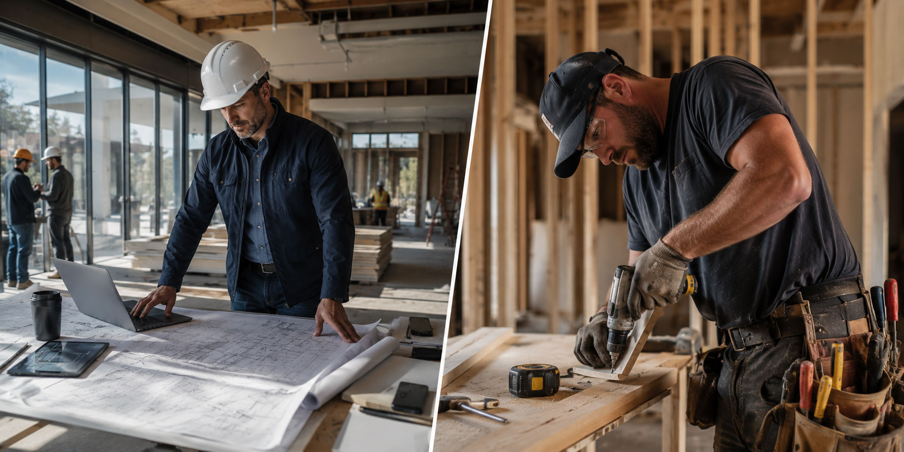 Visual comparison between a general contractor and a specialized subcontractor.