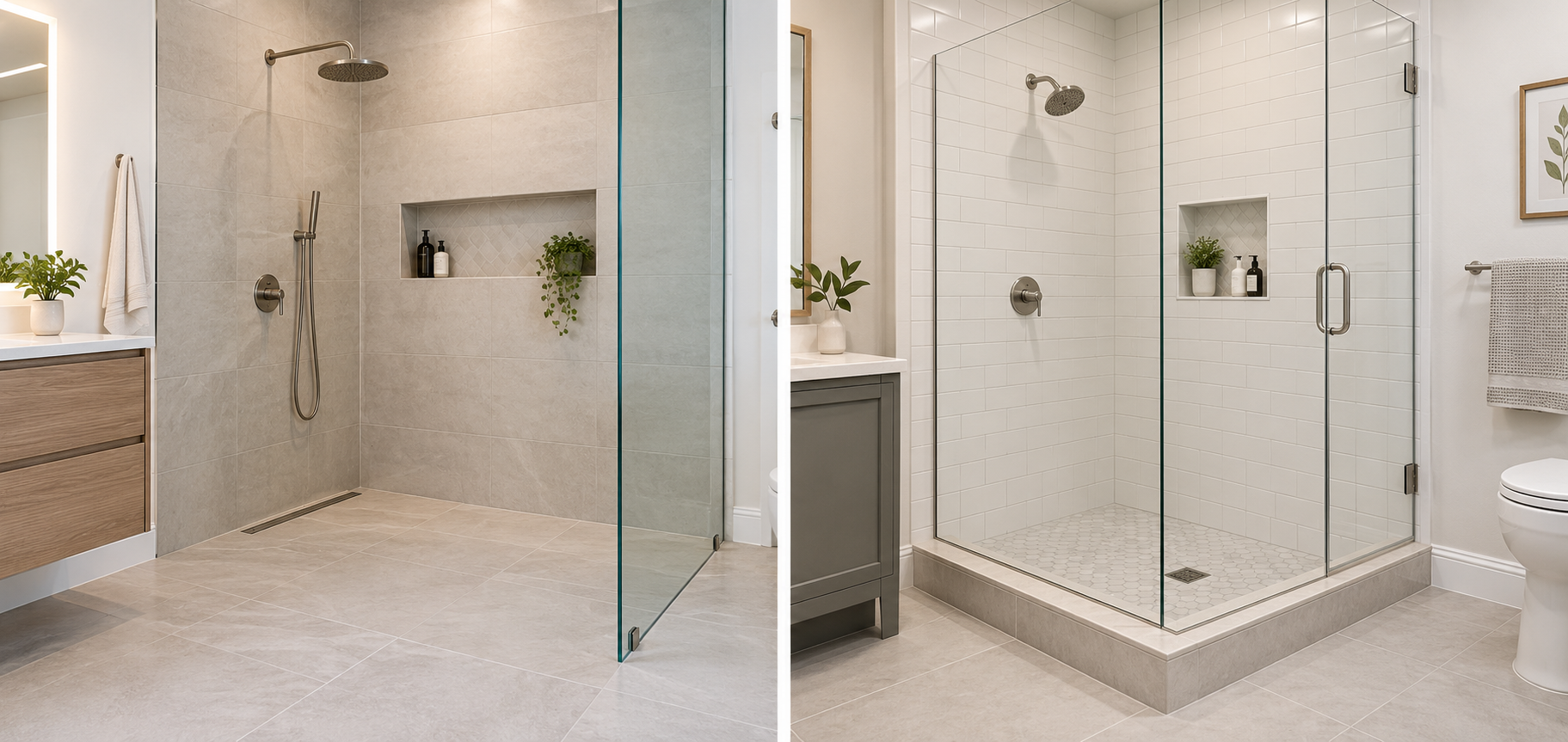What is the real difference between a curbless and curbed shower What is the real difference between a curbless and curbed shower - vanreno GC Bathroom Renovation Vancouver