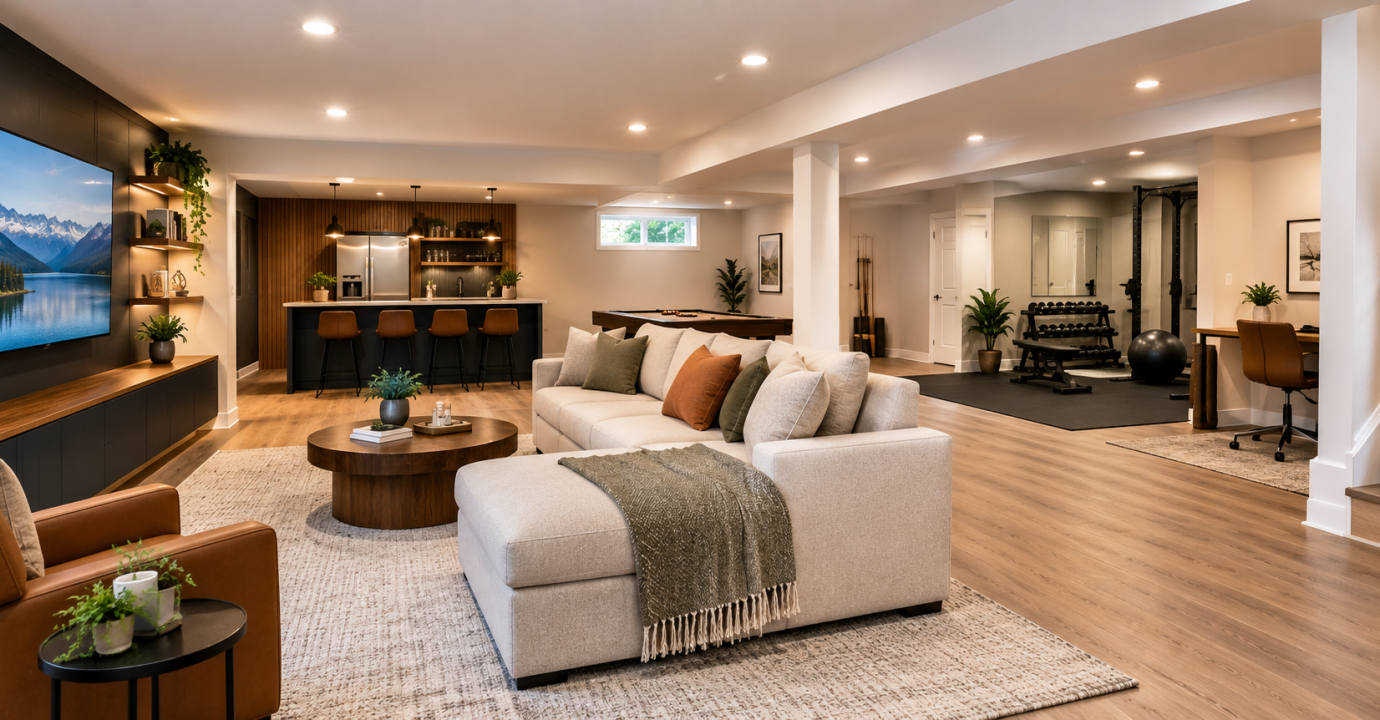 Modern Multifunctional Basement Retreat – Top Unfinished Basement Ideas Transform Your Space Unfinished-Basement-Ideas - Vanreno GC